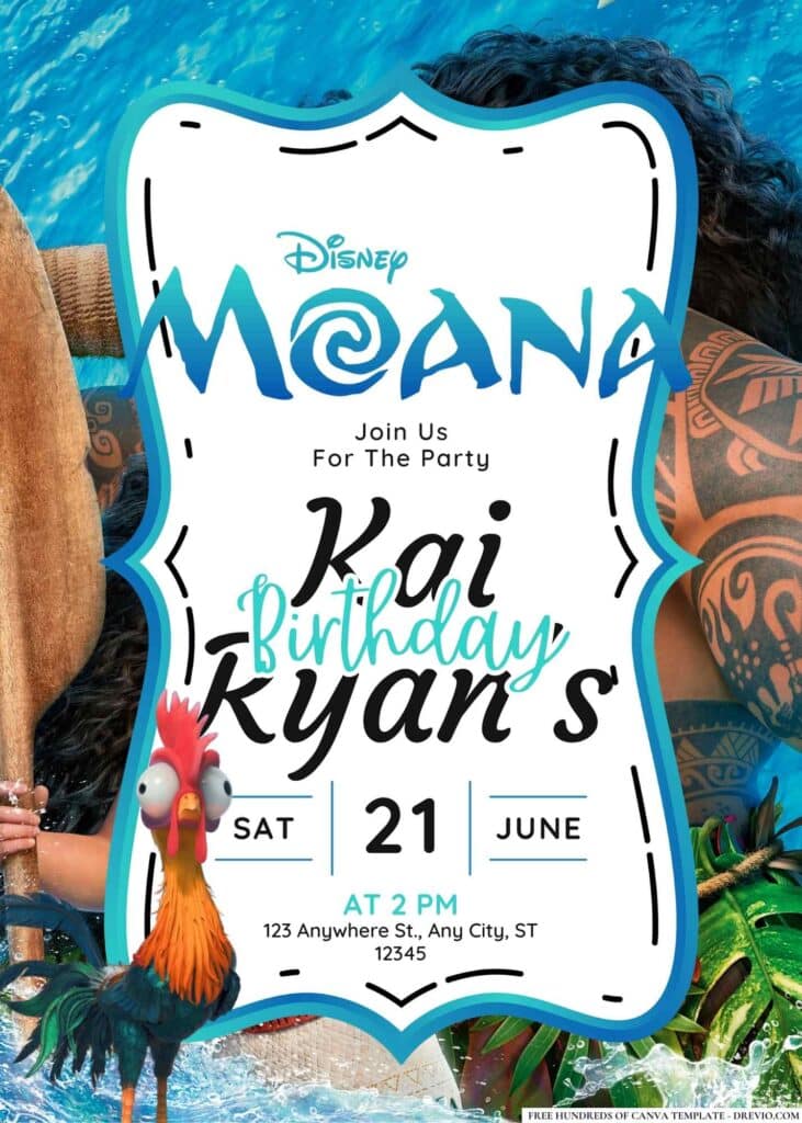 FREE Editable Moana Birthday Invitation