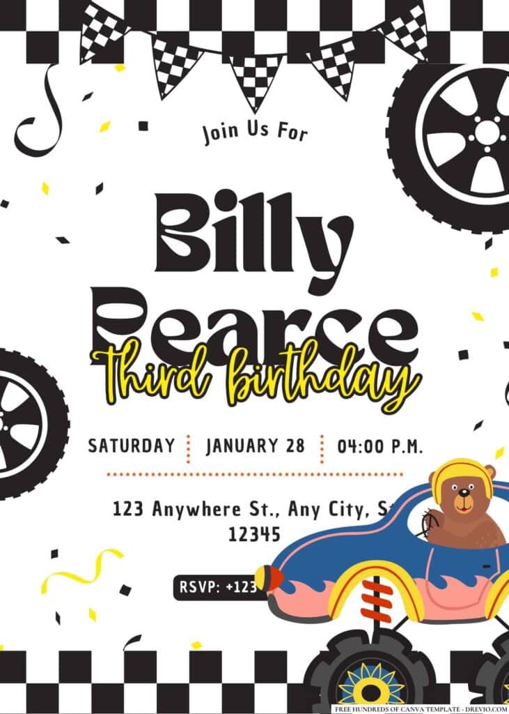 FREE Monster Truck Birthday Invitations
