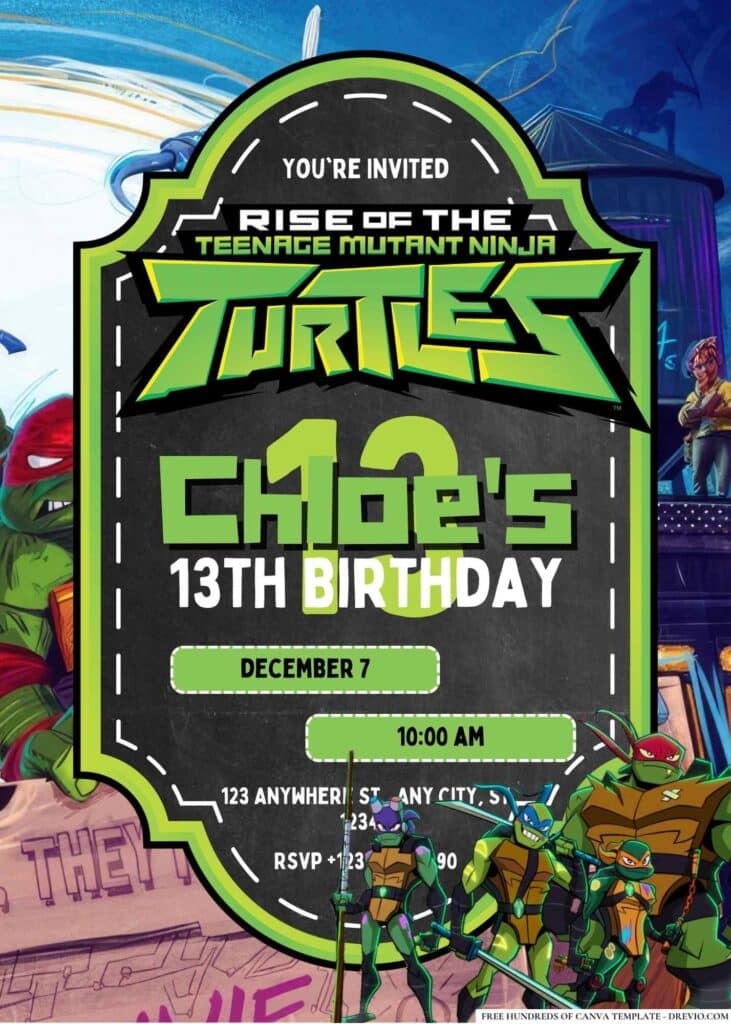 FREE Ninja Turtle Birthday Invitations