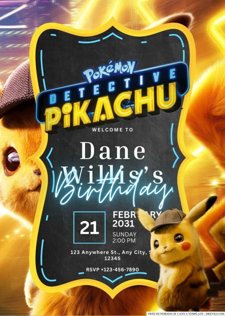 FREE Editable Pikachu Birthday Invitations