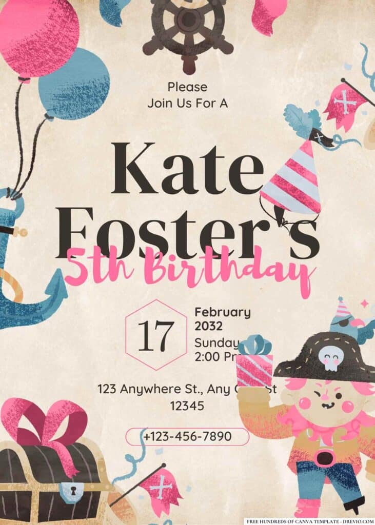 FREE Pirate Adventure Birthday Canva Templates 11