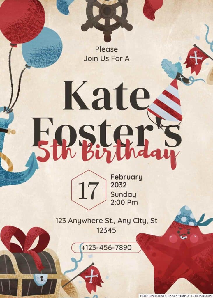 FREE Pirate Adventure Birthday Canva Templates 13