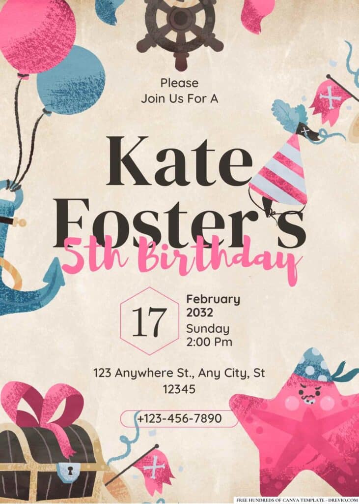 FREE Pirate Adventure Birthday Canva Templates 15