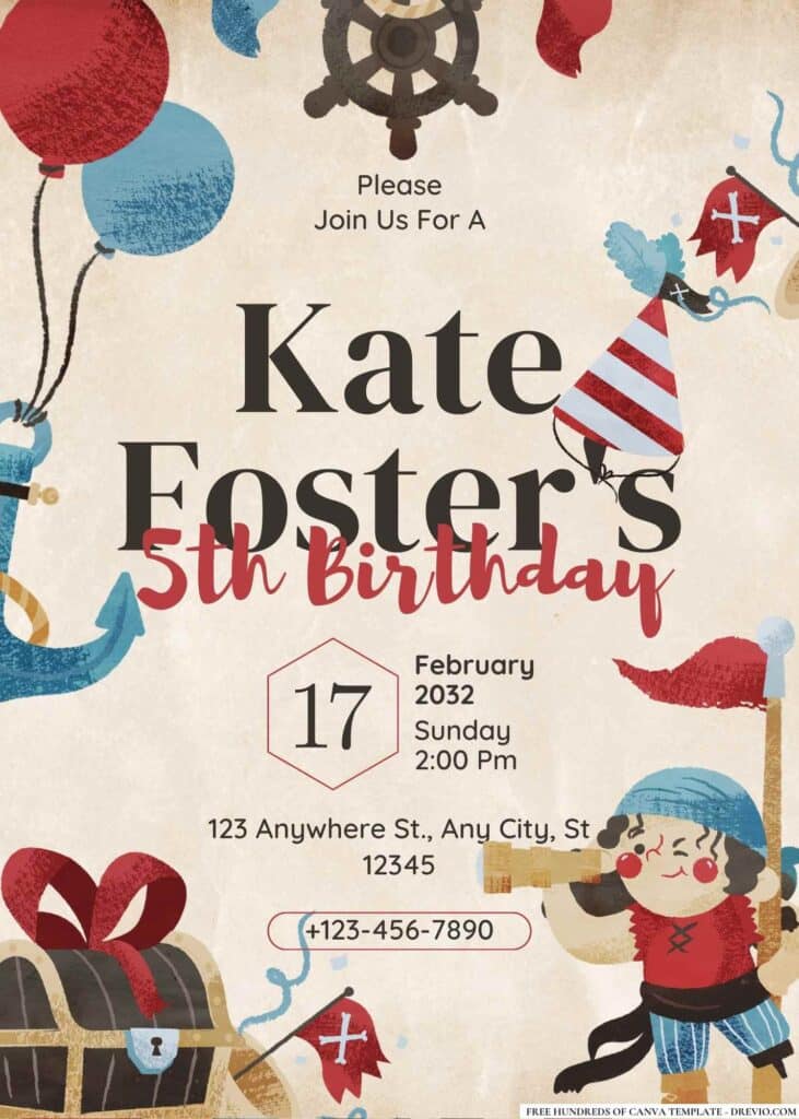 FREE Pirate Adventure Birthday Canva Templates 17