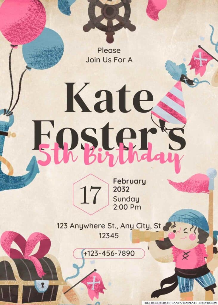 FREE Pirate Adventure Birthday Canva Templates 19