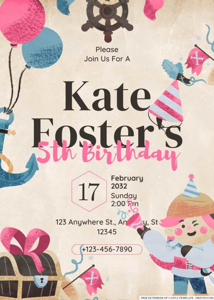 FREE Pirate Adventure Birthday Canva Templates 3