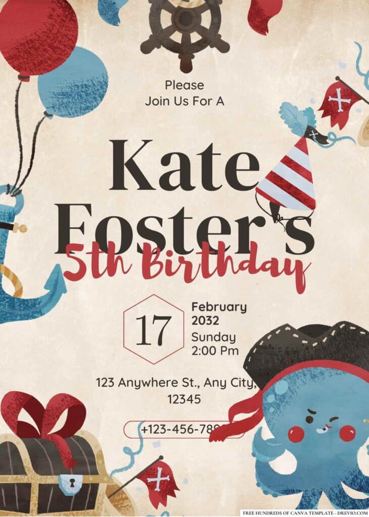 FREE Pirate Adventure Birthday Canva Templates 5