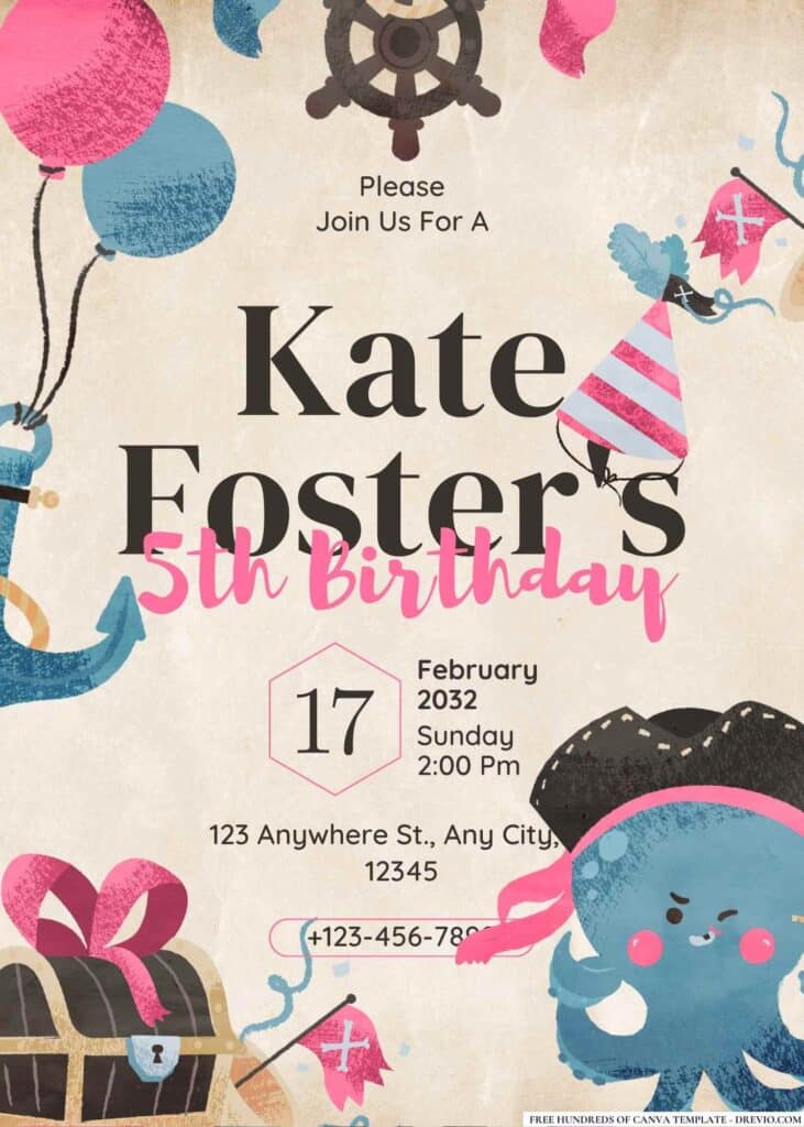 FREE Pirate Adventure Birthday Canva Templates 7