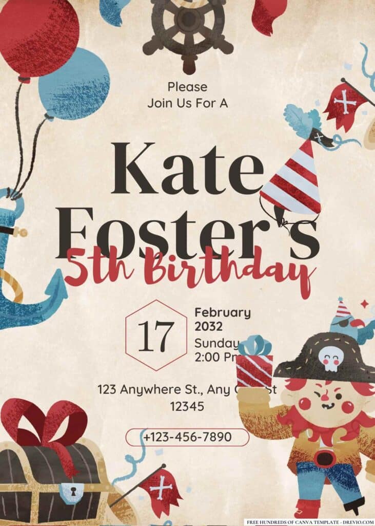 FREE Pirate Adventure Birthday Canva Templates 9