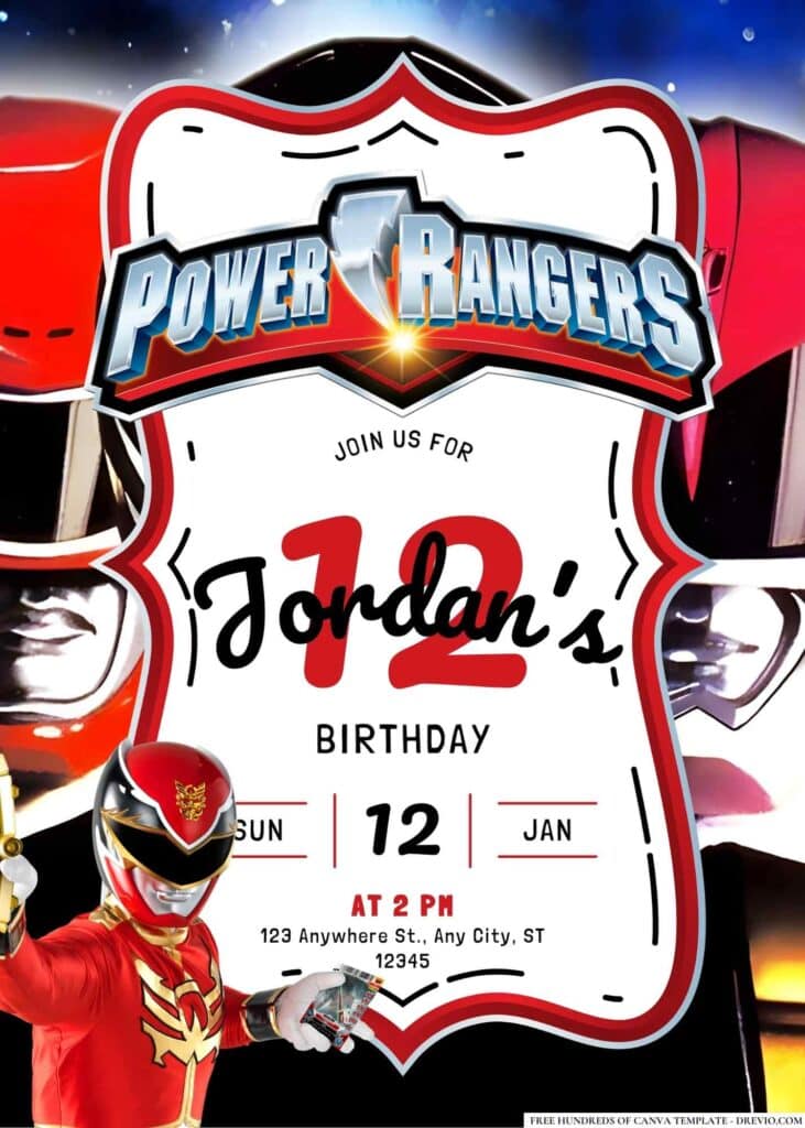 FREE Editable Power Rangers Birthday Invitations