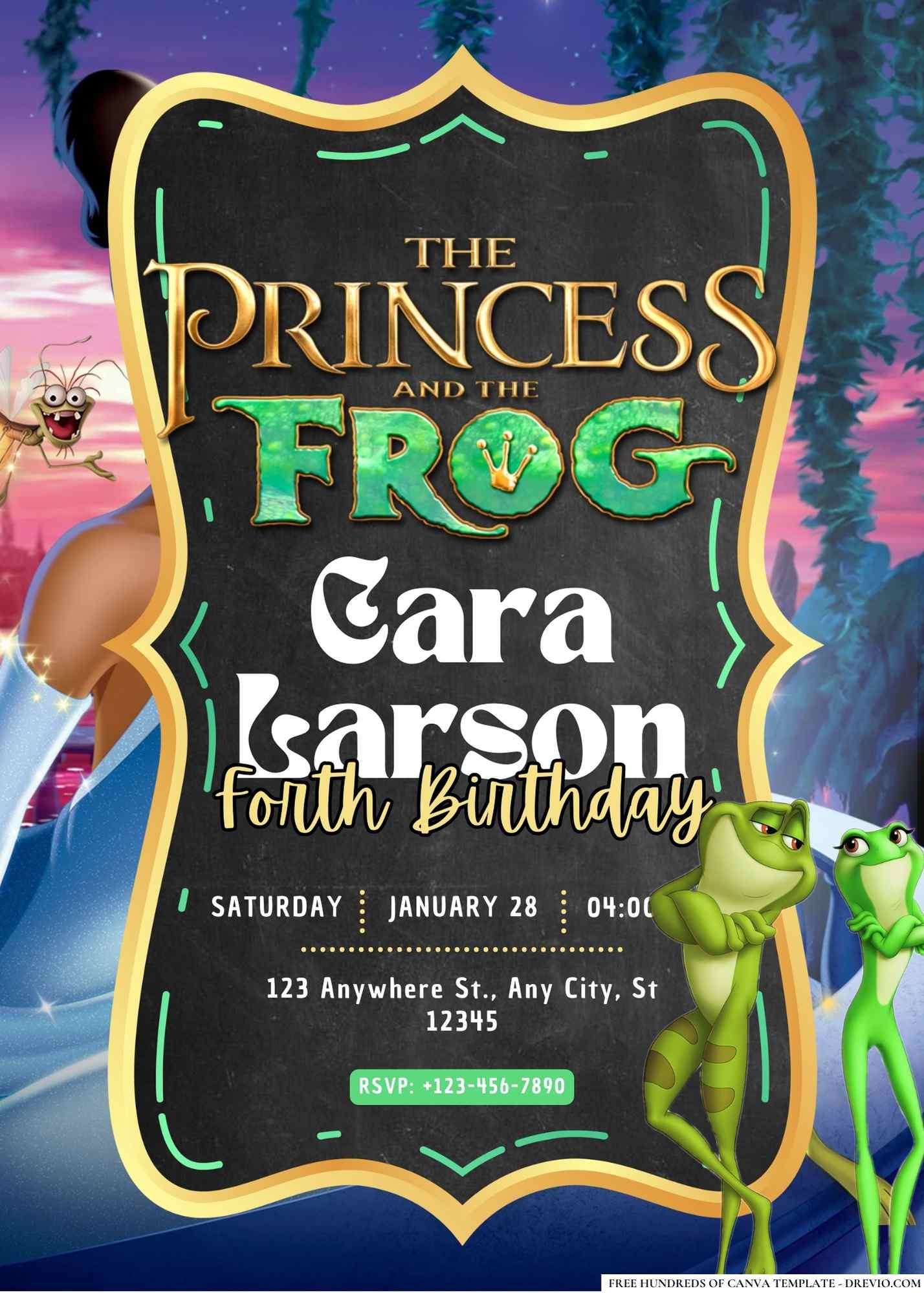 FREE Editable Princess and the Frog Birthday Invitations