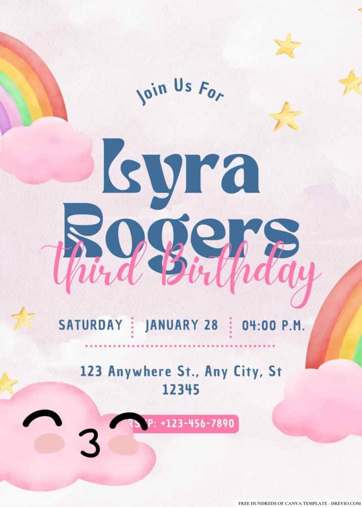 FREE Editable Rainbow Birthday Invitations