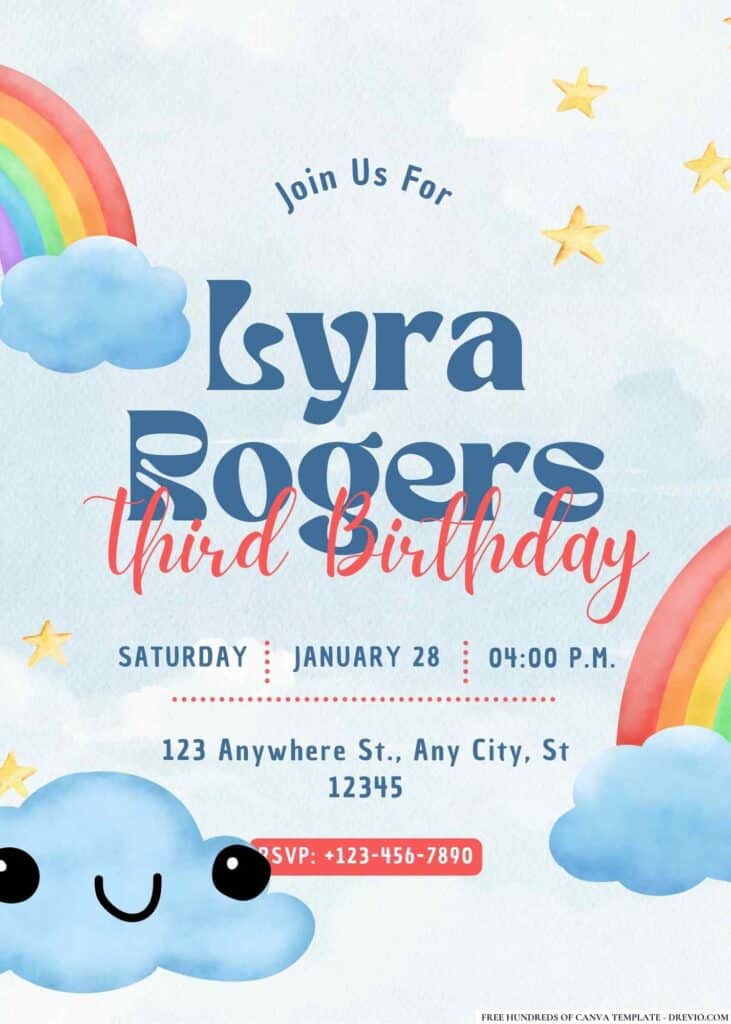 FREE Editable Rainbow Birthday Invitations