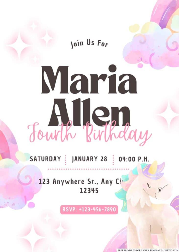 FREE Rainbow Unicorn Birthday Invitations