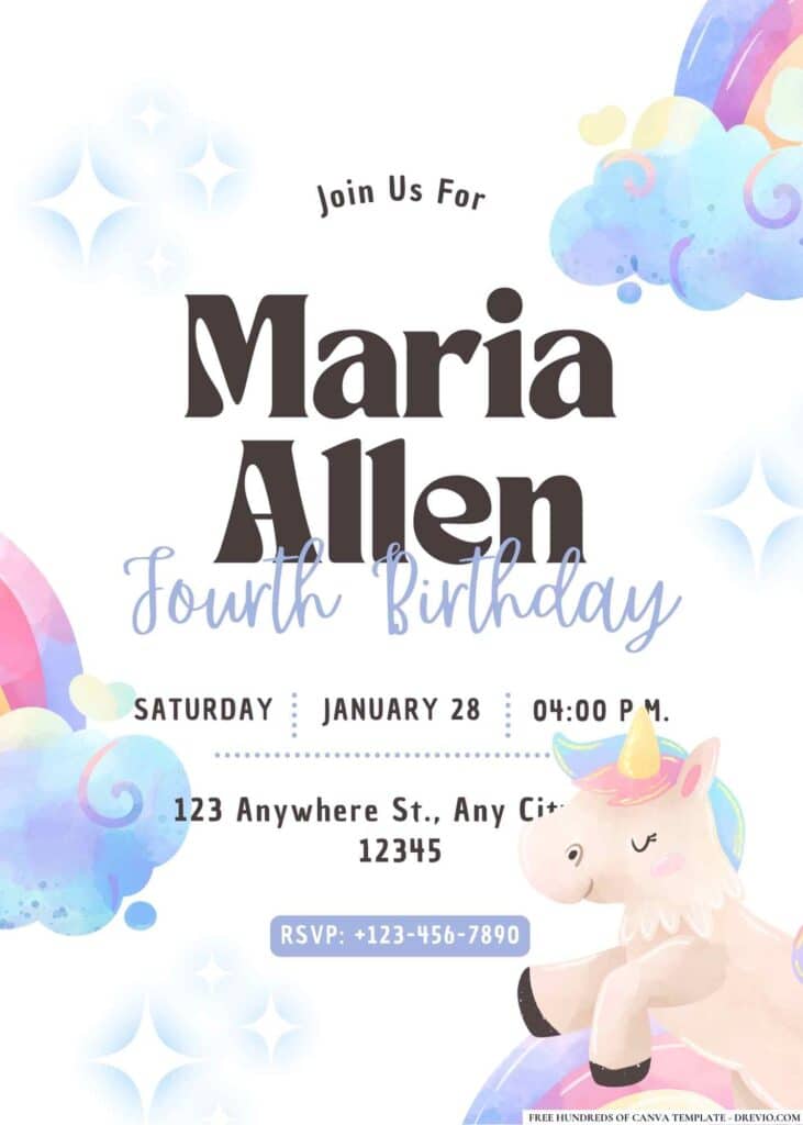 FREE Rainbow Unicorn Birthday Invitations