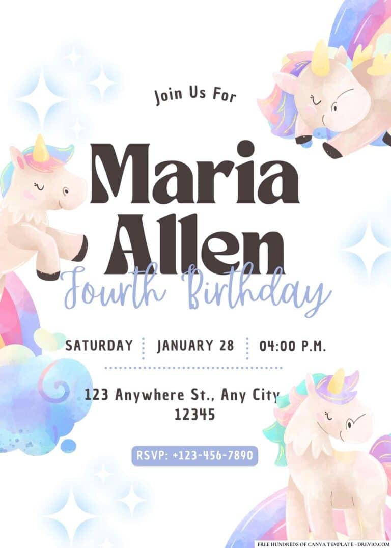 FREE Rainbow Unicorn Birthday Invitations