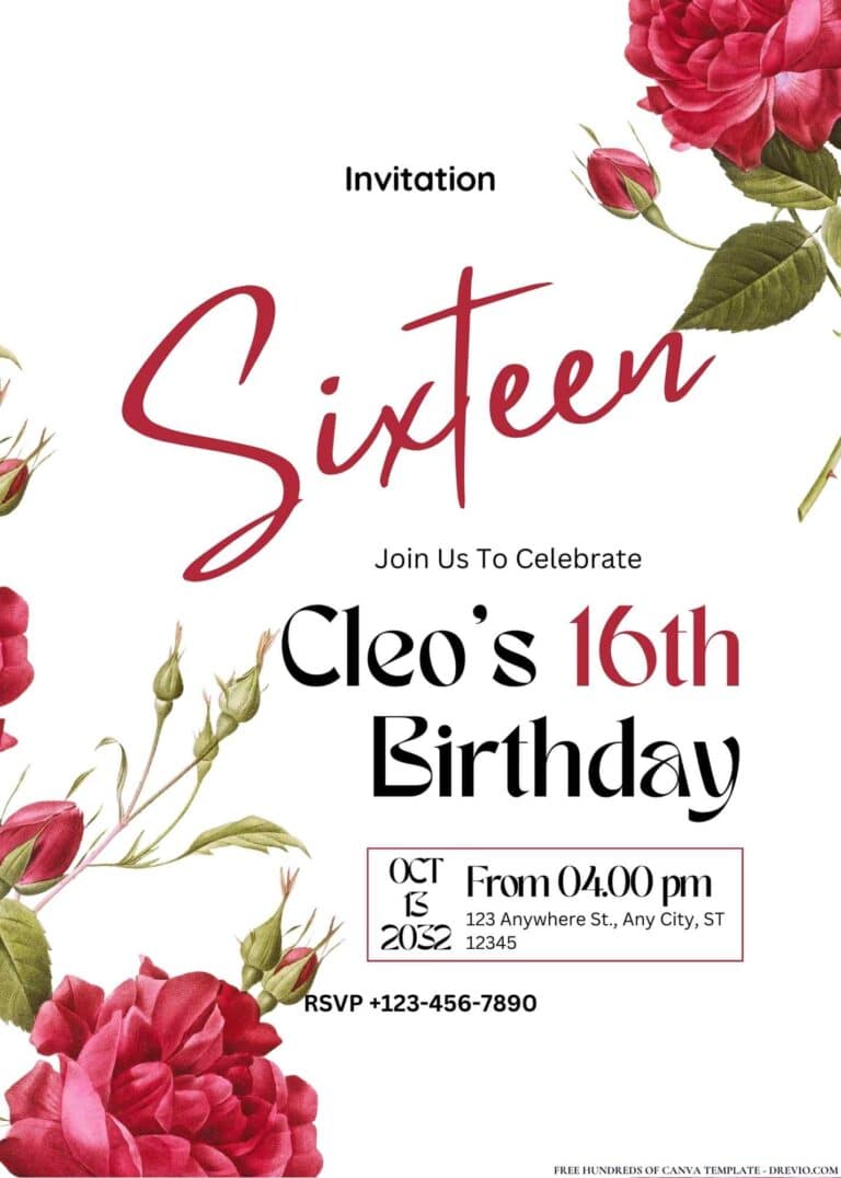FREE Red Rose Birthday Invitations