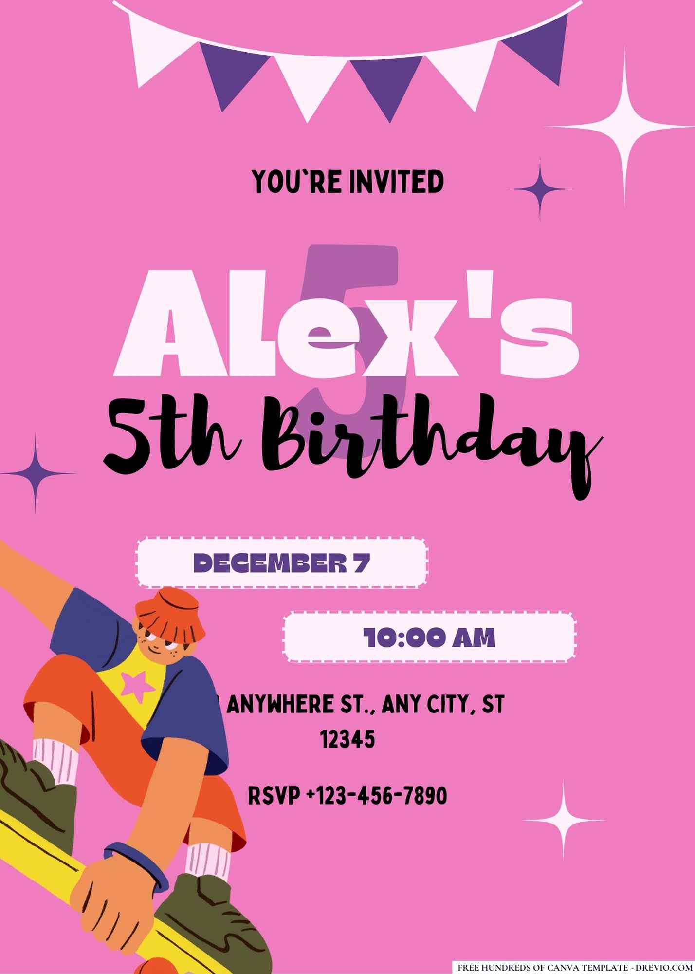 FREE Editable Roller Skating Birthday Invitations, image size:1428x2000
