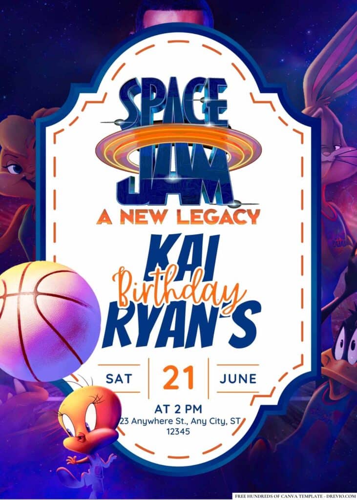 FREE Space Jam Birthday Invitations