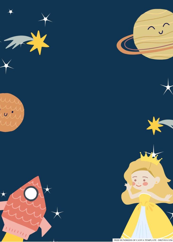 FREE Space Princesses Birthday Canva Templates 10
