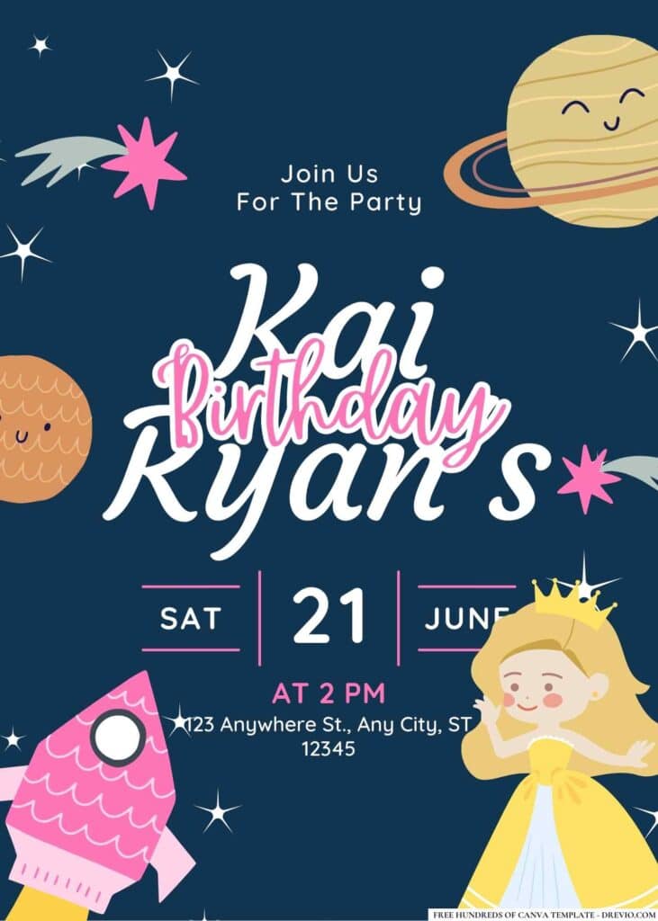 FREE Space Princess Birthday Invitations