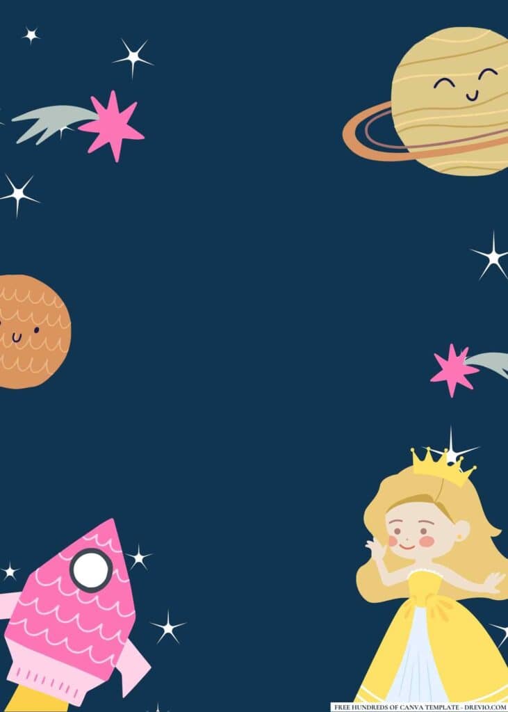 FREE Space Princesses Birthday Canva Templates 12
