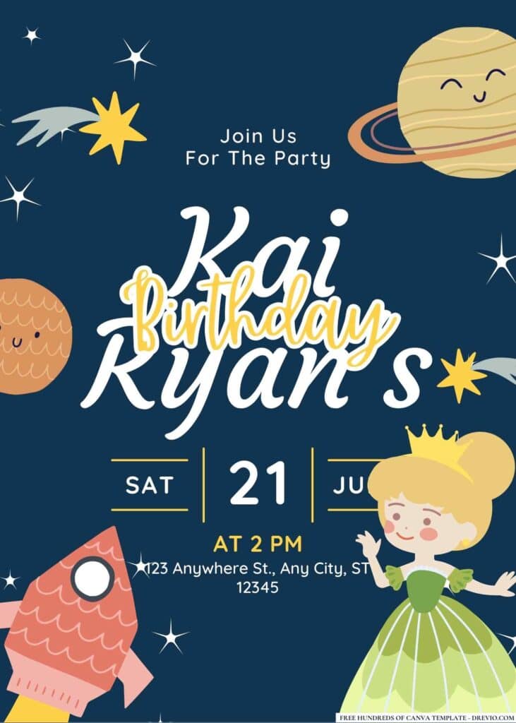 FREE Space Princess Birthday Invitations