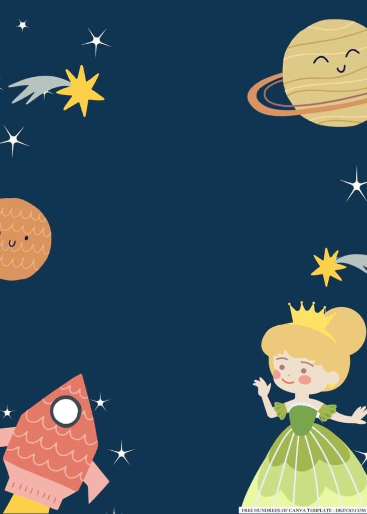 FREE Space Princesses Birthday Canva Templates 14