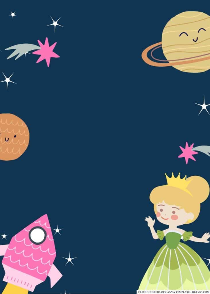 FREE Space Princesses Birthday Canva Templates 16