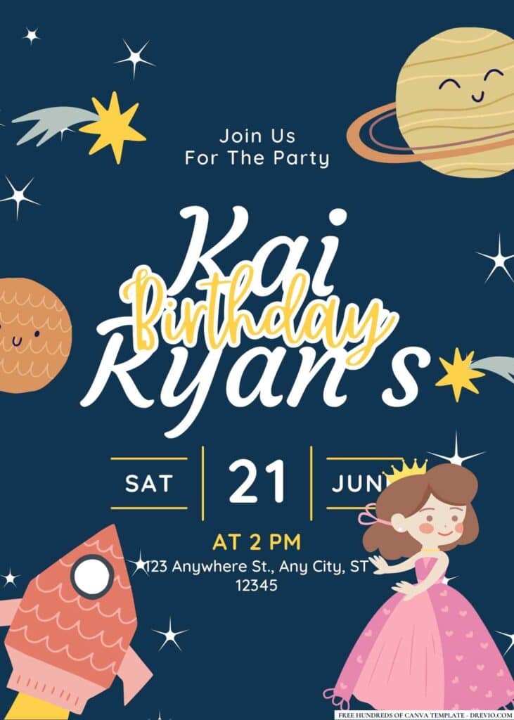 FREE Space Princess Birthday Invitations