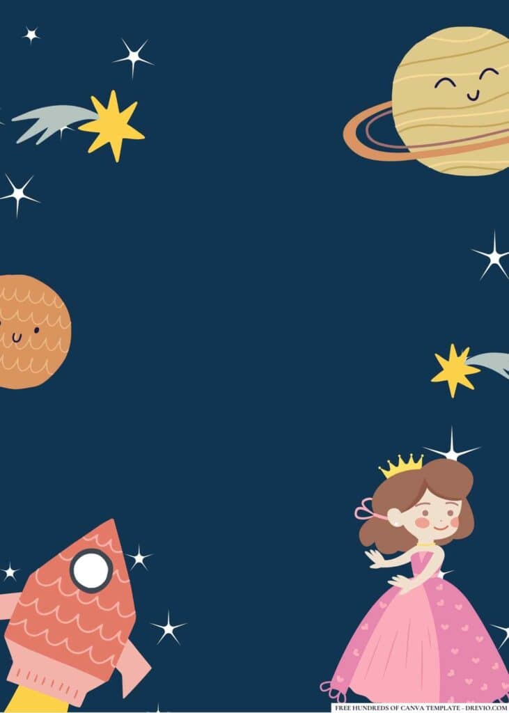 FREE Space Princesses Birthday Canva Templates 18