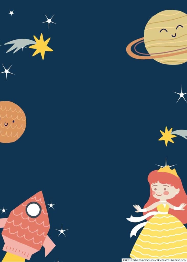 FREE Space Princesses Birthday Canva Templates 2