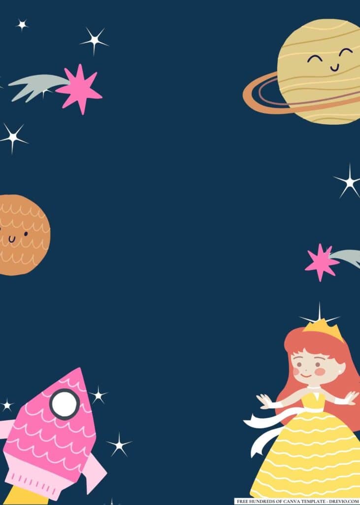 FREE Space Princesses Birthday Canva Templates 4