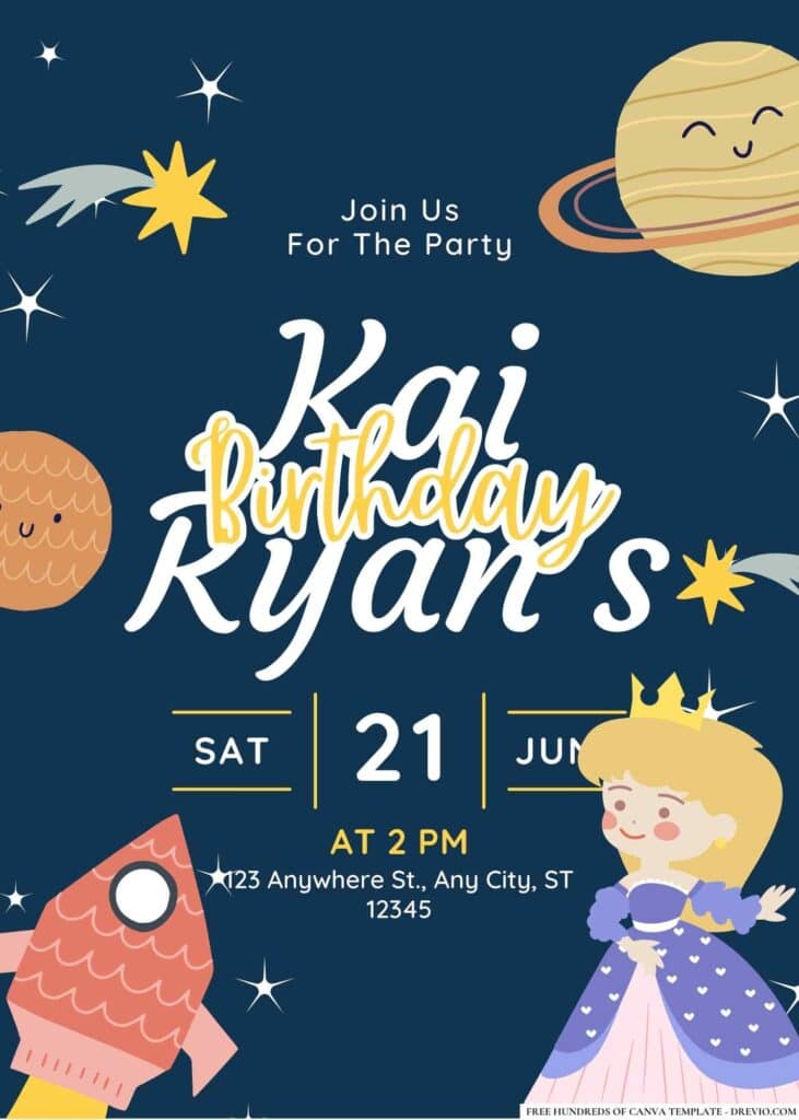 FREE Space Princess Birthday Invitations