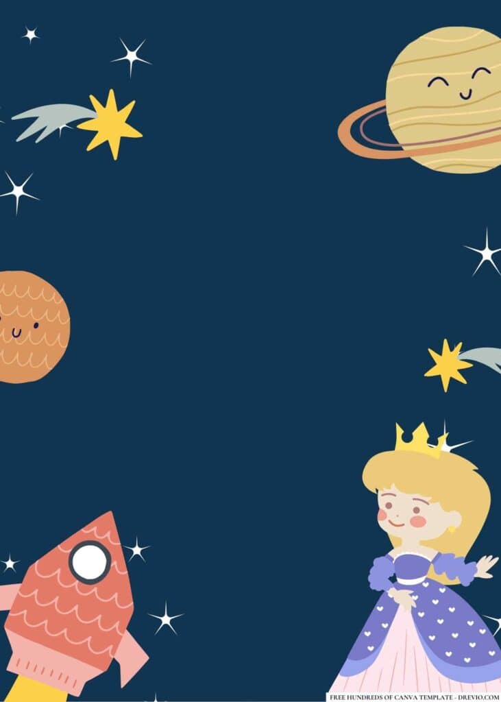 FREE Space Princesses Birthday Canva Templates 6