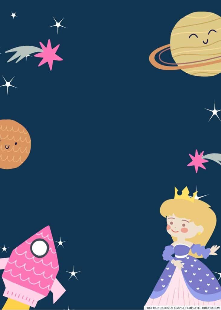 FREE Space Princesses Birthday Canva Templates 8