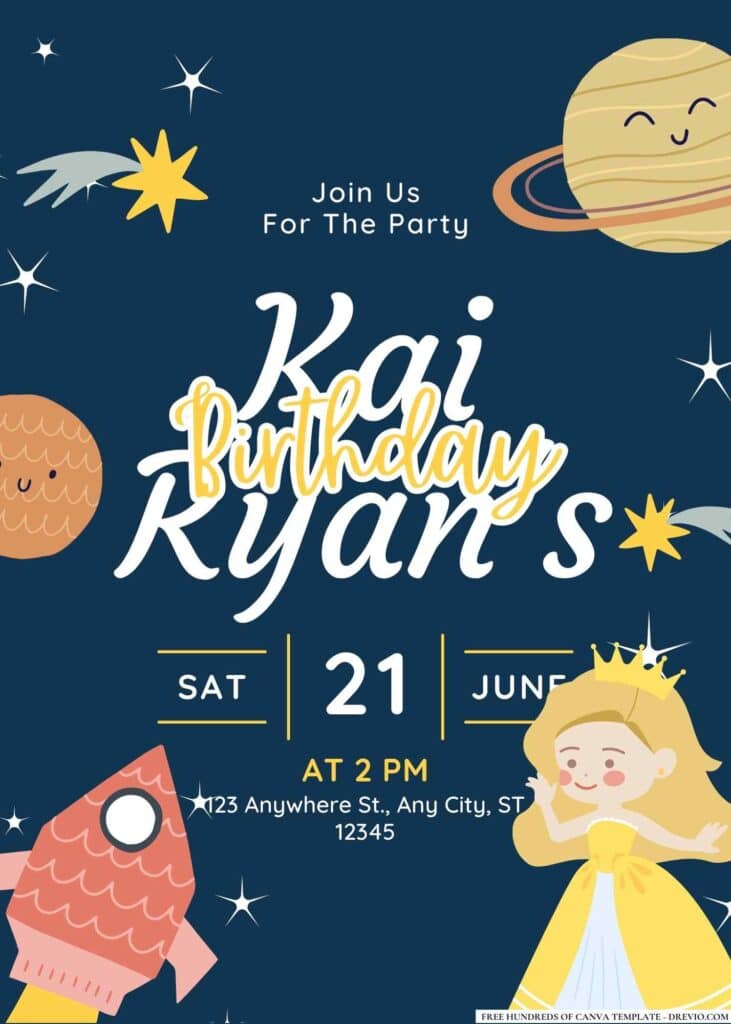 FREE Space Princess Birthday Invitations
