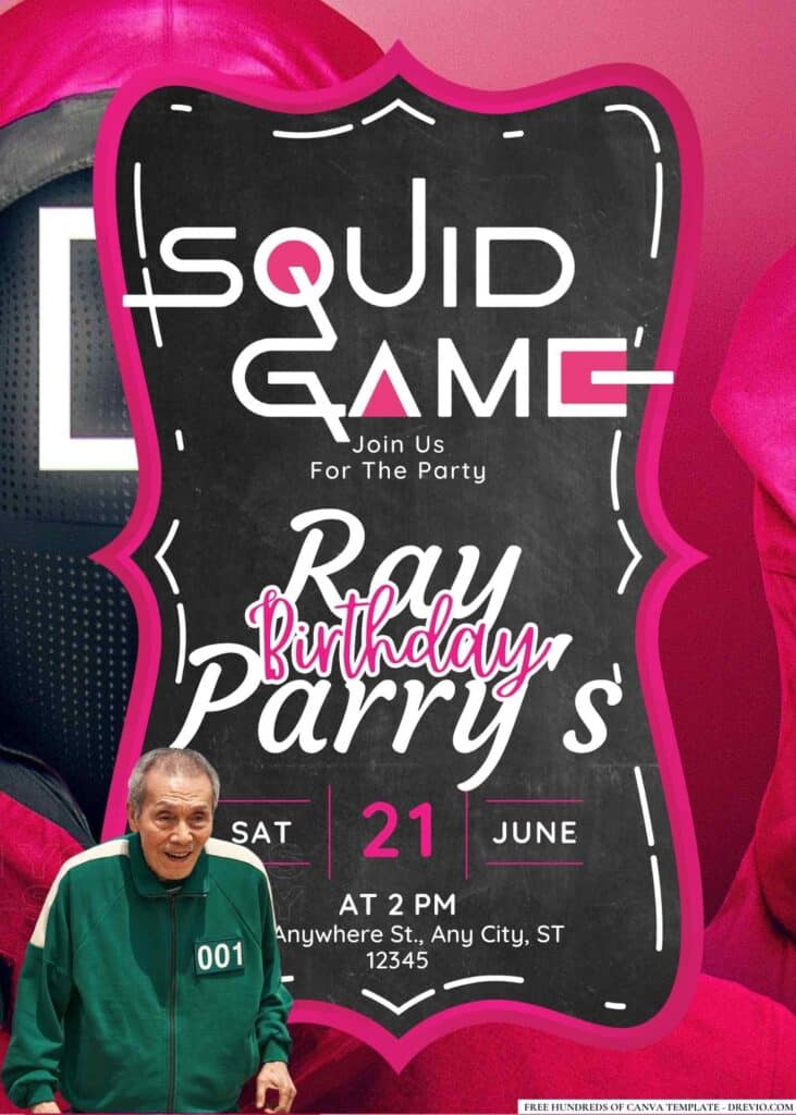 FREE Editable Squid Game Birthday Invitations