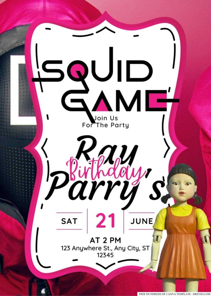 FREE Editable Squid Game Birthday Invitations