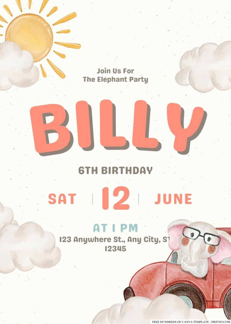 FREE White Elephant Birthday Invitations