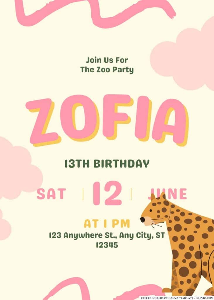 FREE Zoo Animals Birthday Canva Templates 11