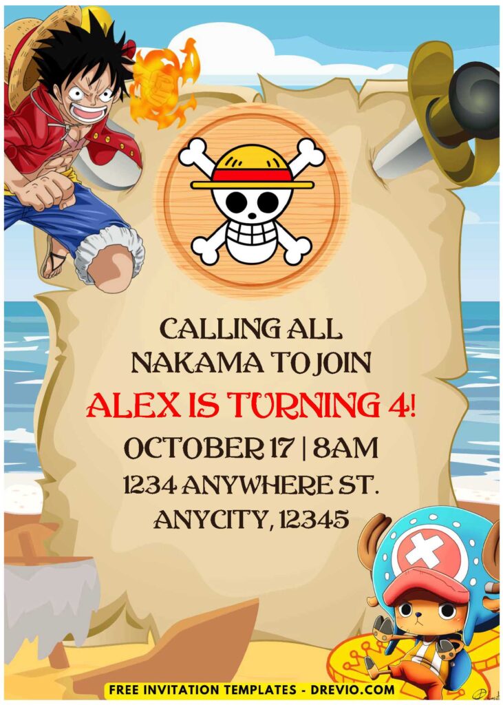 (Easily Edit PDF Invitation) One Piece Anime Birthday Invitation Templates J
