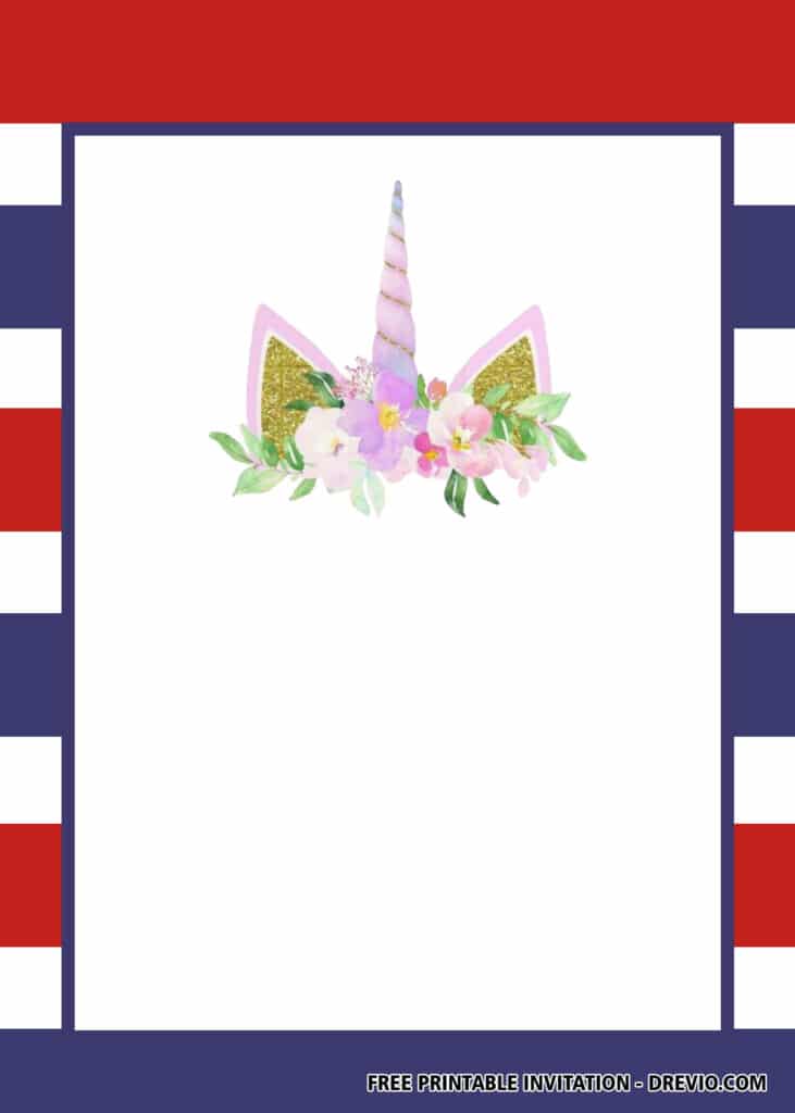 FREE Patriotic Unicorn Birthday Invitations