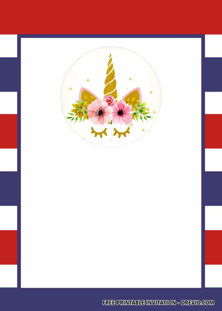 FREE Patriotic Unicorn Birthday Invitations