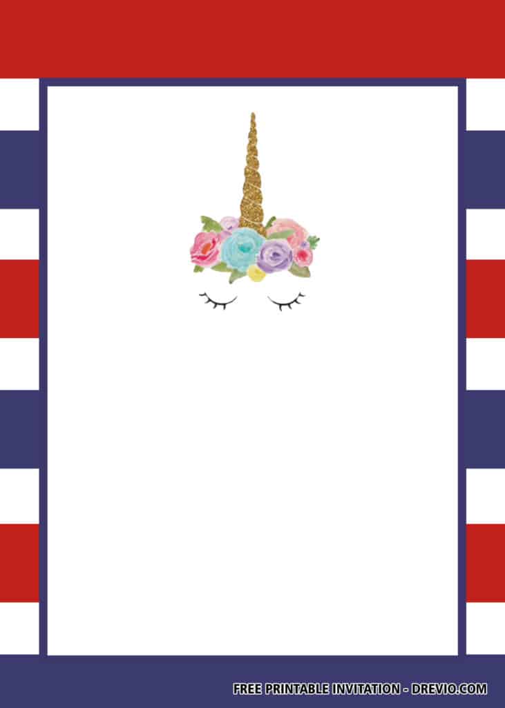 FREE Patriotic Unicorn Birthday Invitations