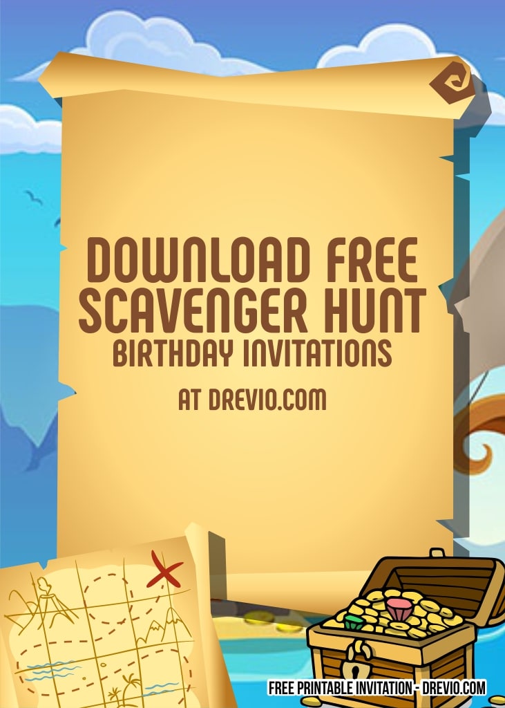 FREE Editable Scavenger Hunt Birthday Invitations