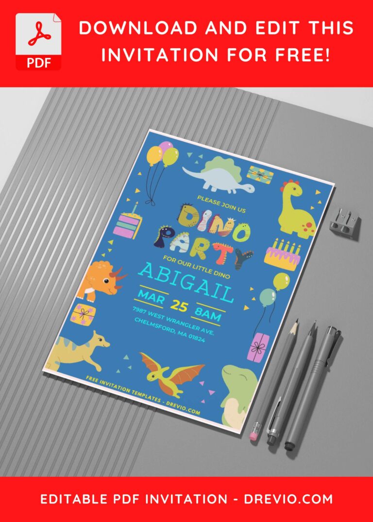 (Easily Edit PDF Invitation) Colorful Dinosaur Birthday Invitation