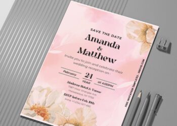 (Easily Editable PDF Invitation) Ombre Watercolor Floral Wedding Invitation F