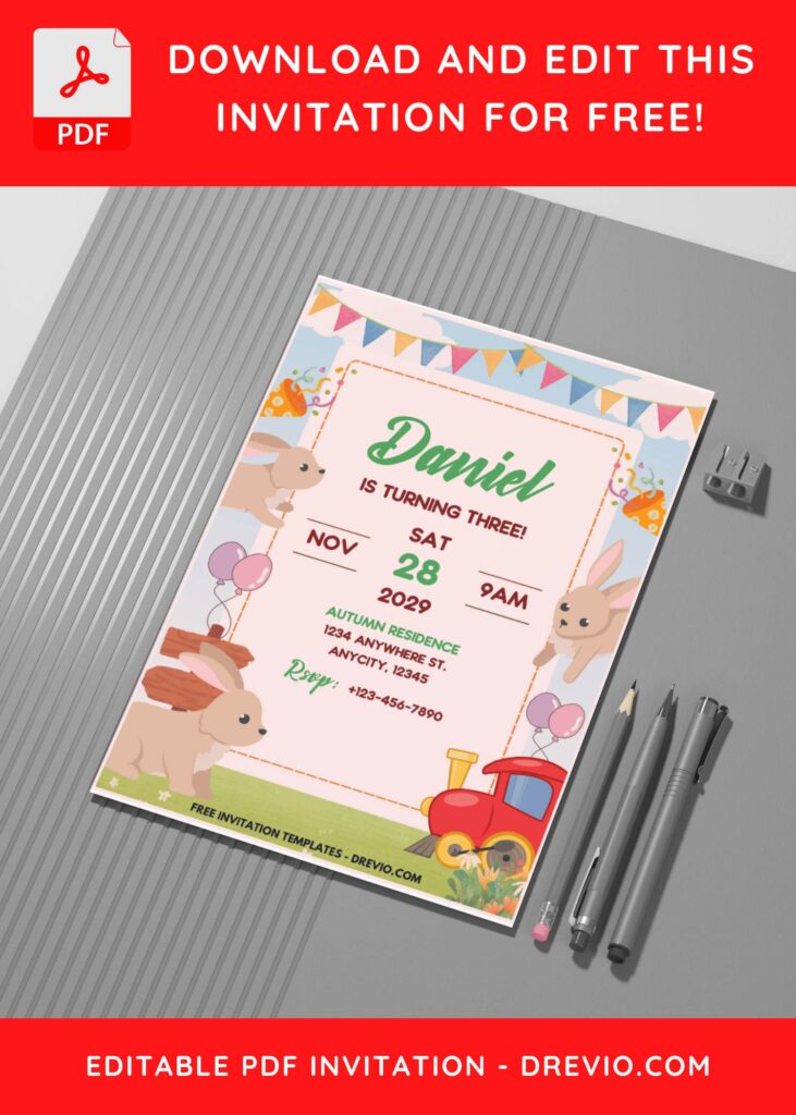 (Easily Edit PDF Invitation) Some Bunny Birthday Invitation G