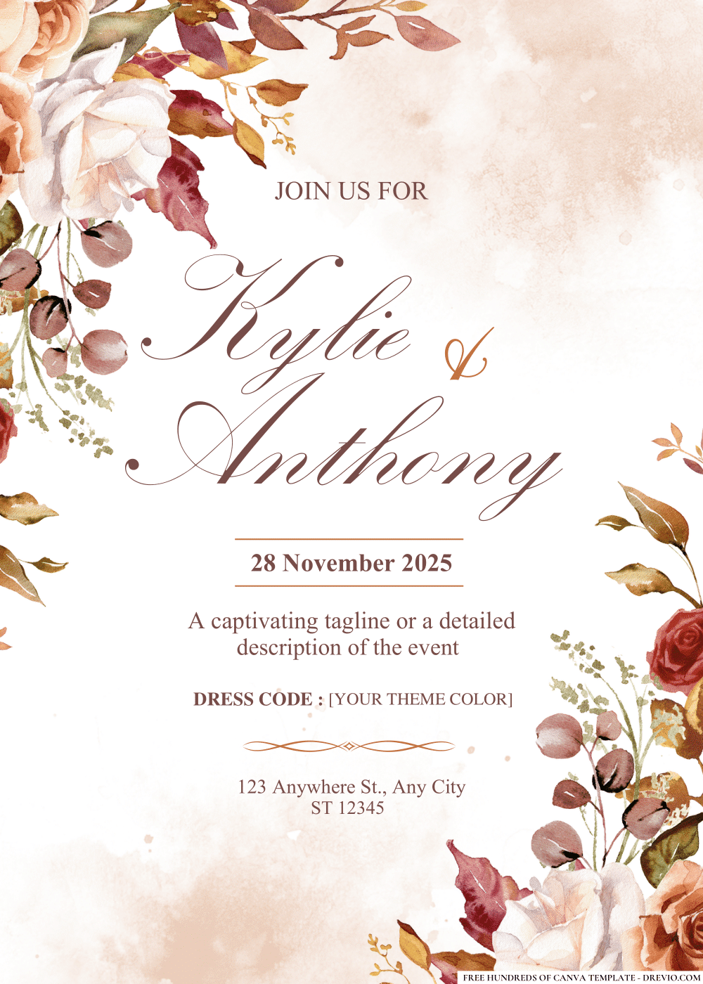 FREE PDF Invitation - Autumn Corner Floral Border Wedding Invitations